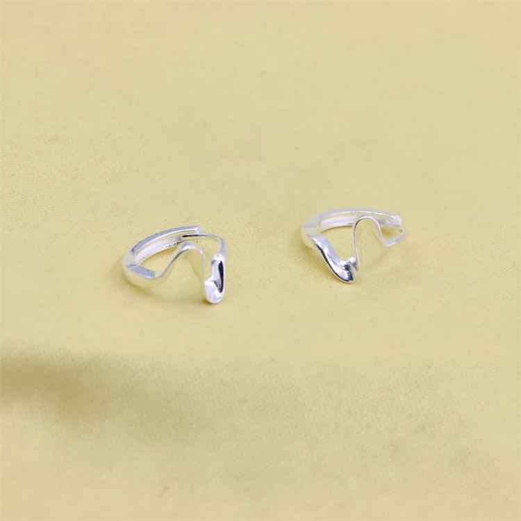 

ZFSILVER Trendy S925 Silver Asymmetric Wave Earrings Ear Hoop For Women Man Female Charm Jewelry Korean Statement Gifts Party