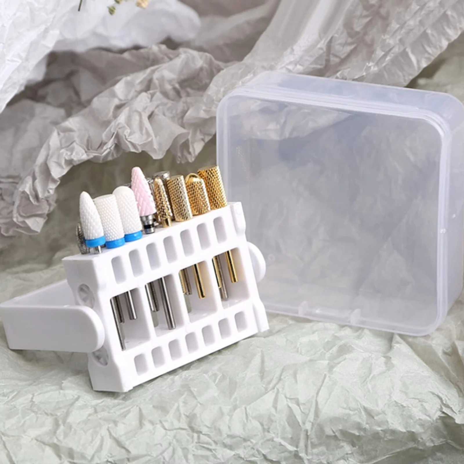 

Nail Art Drill Grinding Head Bit Holder Display Storage Box Multi-purpose Dust-proof Nail Drill Bit Container Stand Display Rack