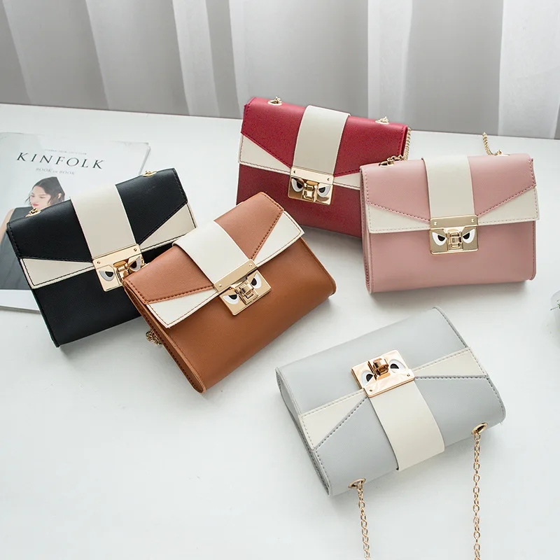 

2022 Contrast Color Bag Cover Women's Shoulder Small Square Bag Cute Metal Crossbody Mobile Phone Coin Purse Chain Handbag