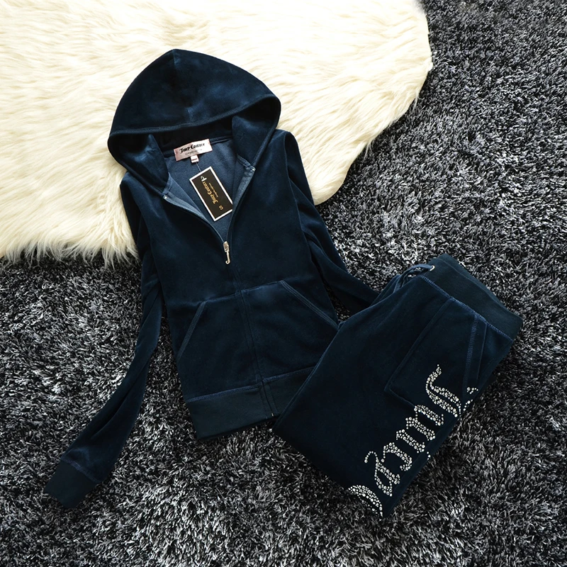 

Spring/Fall 2021 Women's Brand Velvet Fabric Velour Tracksuits Suit Women Track Suit Hoodies And Pants Fat Sister Sportswear