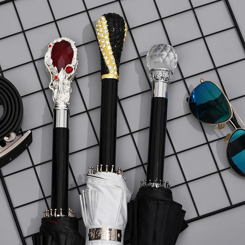 Зонт для защиты от УФ-лучей роскошный с кристаллами и длинной ручкой защита дождя