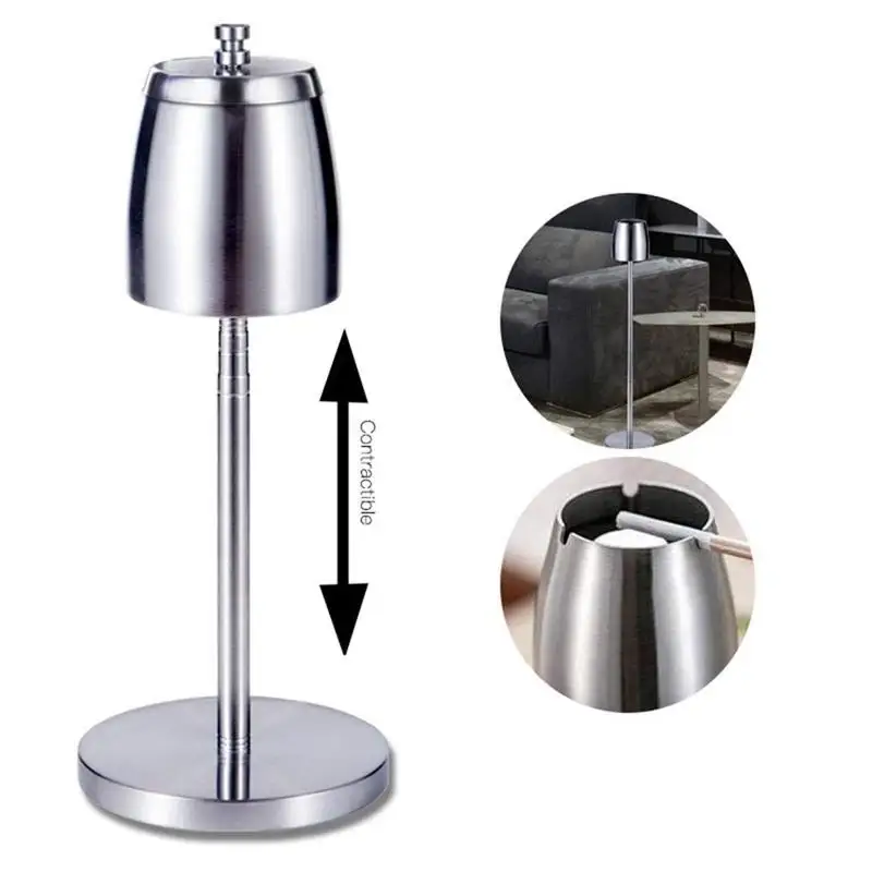 

Vertical Standing Steel Stainless Telescopic Ashtray Detachable Ashtray Lid W/ Rotating Cigarette Ashtrays 600ml Floor Smoking