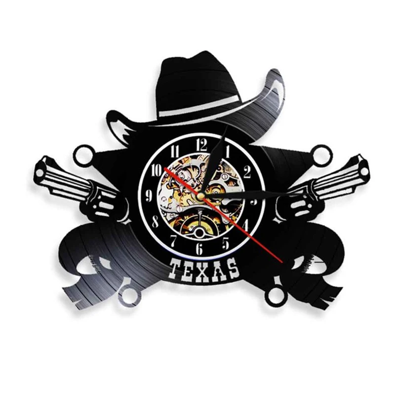 

Texas Cowboy Wall Clock Vintage Vinyl Record Clock Retro Wall Art Decor 3D Wall Watch Handmade Gift For Cowboy Lover