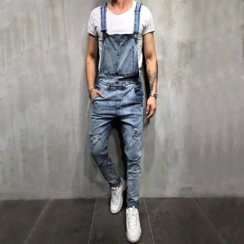 New2022 Fashion Men's Ripped Jeans Jumpsuits Ankle Length Letter printing Distressed Denim Bib Overalls For Men Suspender Pa