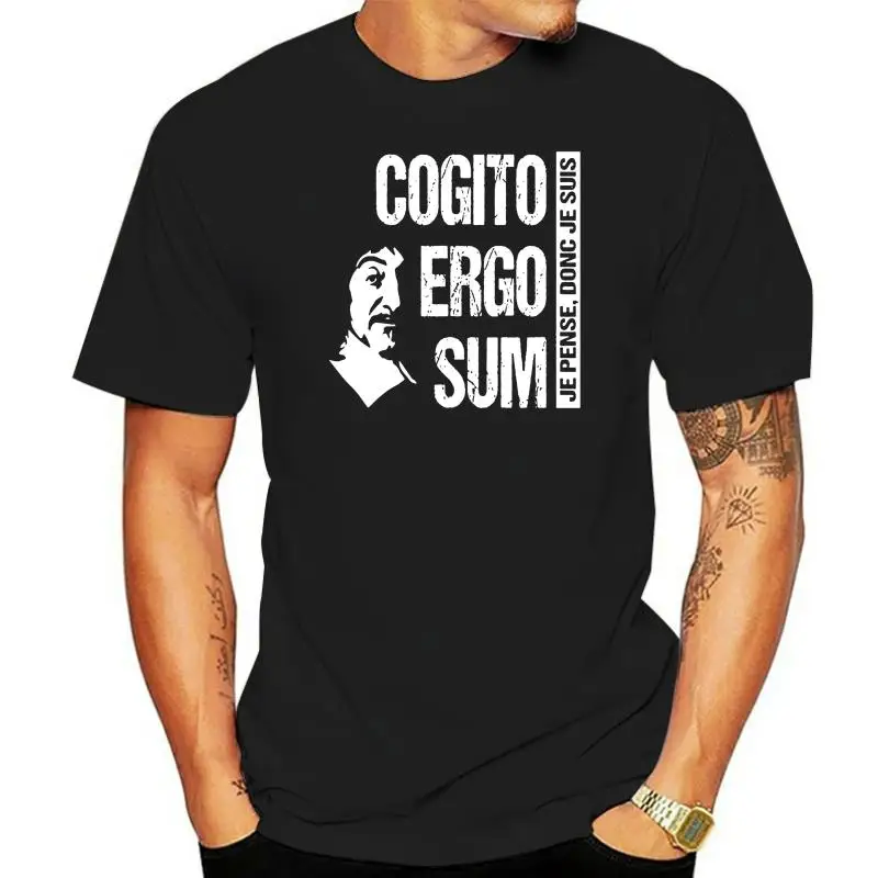 

Camiseta blanca de manga corta para hombre y mujer, camiseta estampada informal de verano, cogito ergo sum descartes