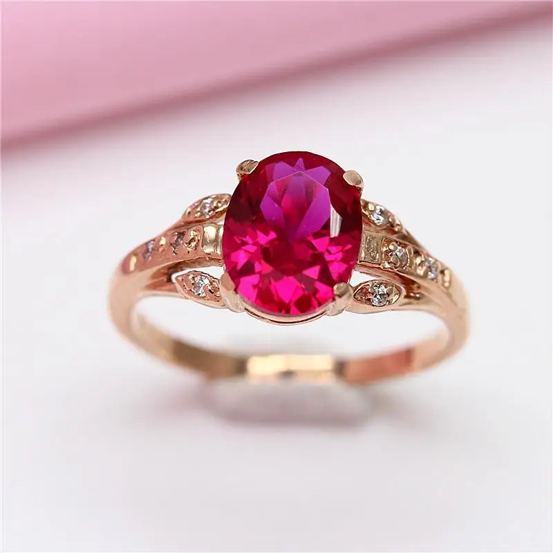 

585 Purple Gold Russian Inlaid Red Stone Open Ring Luxury Temperament Plated 14K Rose Gold Ring