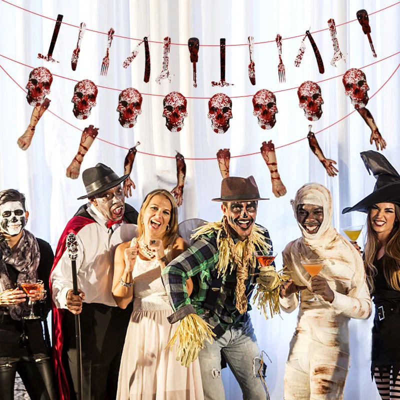 

Halloween Blood Hand Foot Skeleton Banner Ghost Pumpkin Spider Hanging Ornament Halloween Party Decoration For Home Horror Props