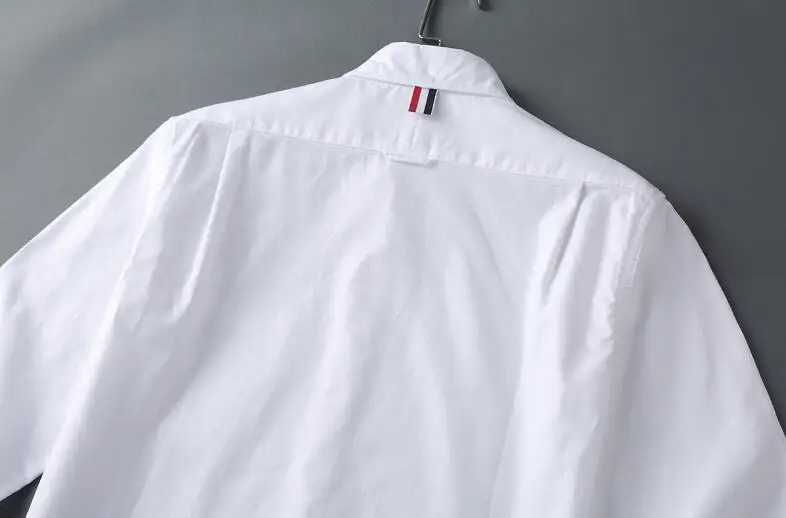 TB Man Casual Shirt Men Slim White Long Sleeve Casual Shirt Turn Down Collar Oxford Cuff Ribbons Men's Clothing
