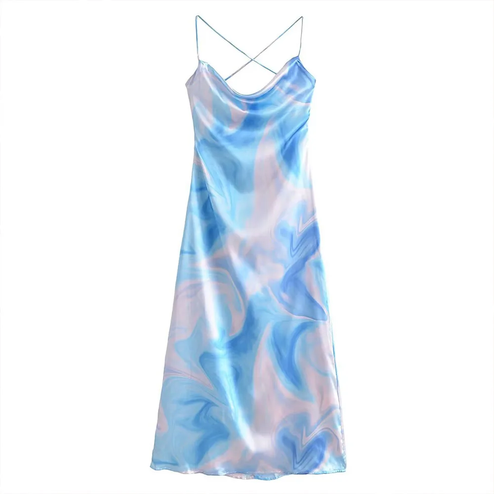 

BER&OYS&ZA2022 new high quality women's fashion digital print back lace-up hollowed-out slim halter dress