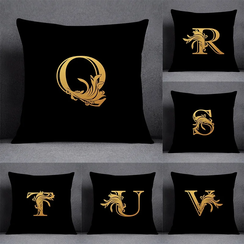 

Tyrant Gold Alphabet Print Pattern Decorative Home Pillowcase Square Office Decor Cushion Cover