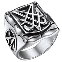 chainspro satanic jewelry baphomet goat rings sigil of lucifer satan symbol signet ring for men woman cp1002
