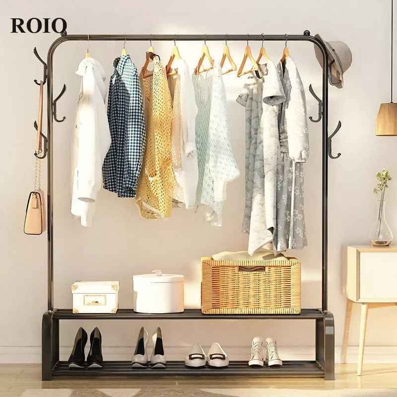 

Simple Clothes Hanger Floor Coat Rack Bedroom Shelf Double Pole Storage Rack Home Furniture Barra de ropa Clothing Drying Rack