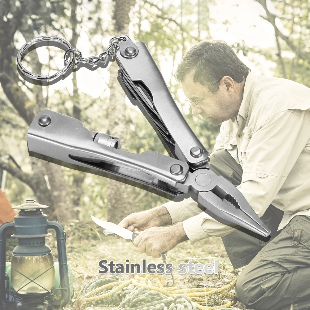 

Portable Multitool Pliers Stainless Steel Practical Multi-tool Pocket Pliers Screwdriver with Light for Outdoor Camping