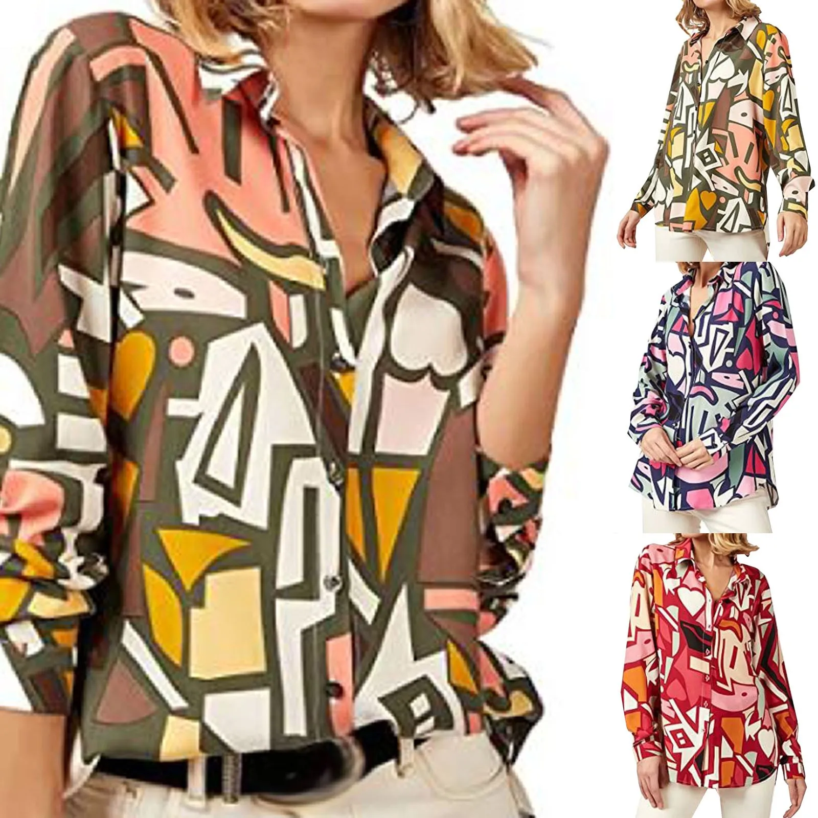 

Women's Long Sleeve Commute Single Breasted Printing Lapel Cardigan Blouse