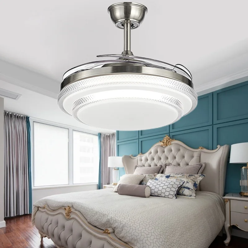 

42Inch Invisible Fan Light LED Simple Bedroom Dining Room Living Room Ceiling Fan Light Mute Frequency Conversion Fan Chandelier