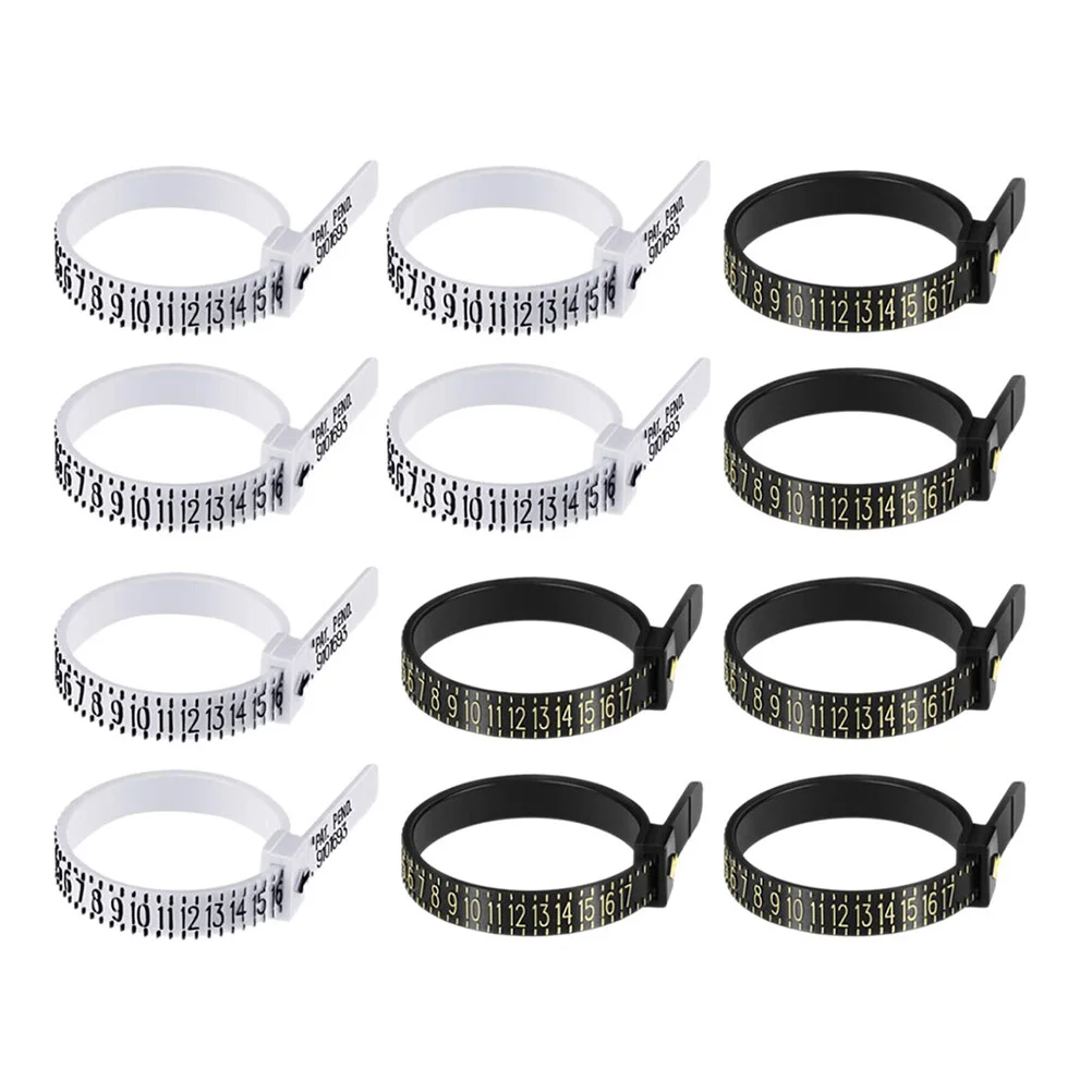 12 Pcs Plastic Jewels Mandrel Ring Size Measuring Tools Ruler Instrument Sizers Gauges