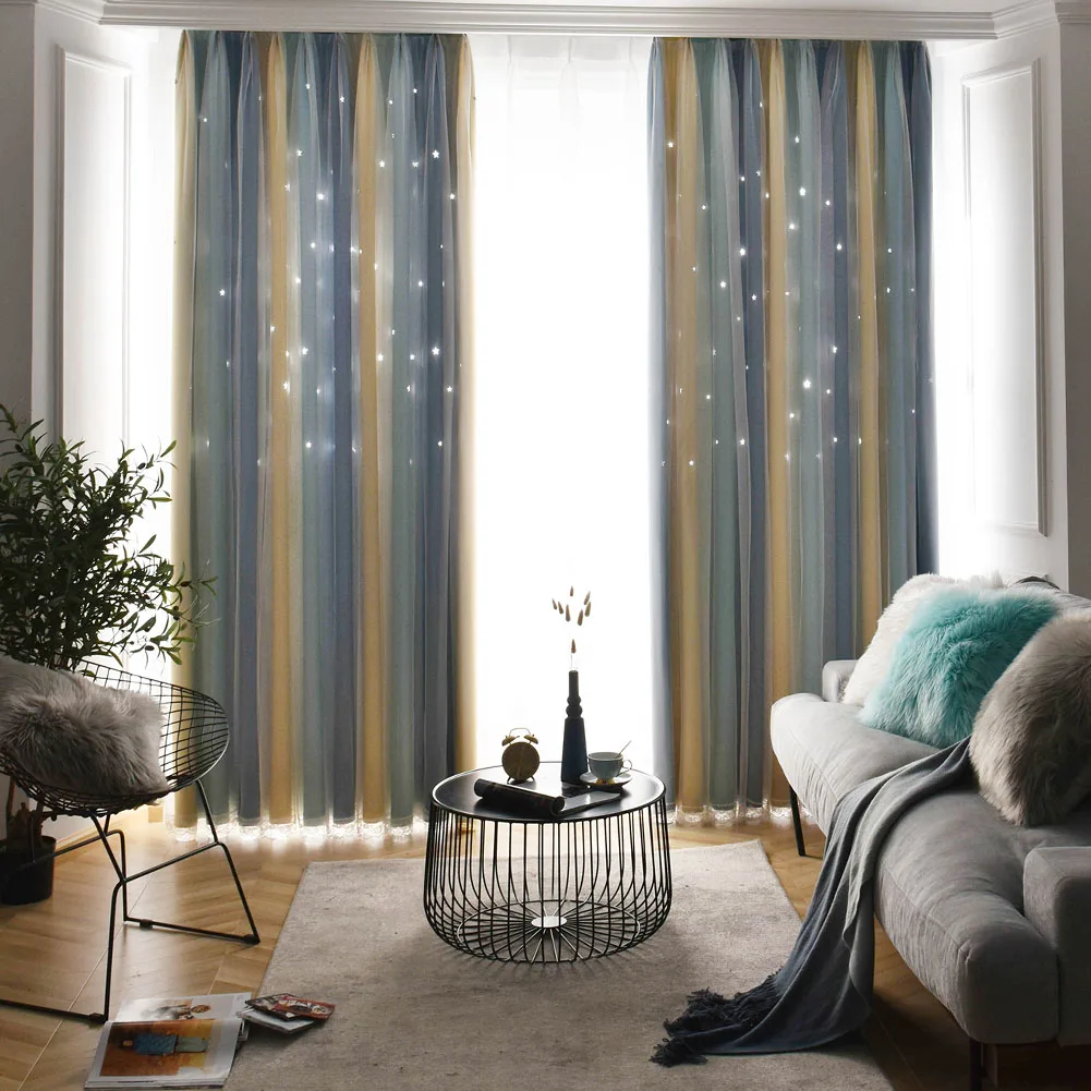 1 шт. серия Nuan двухслойные ажурные шторы со звездами затемняющие тюлевые