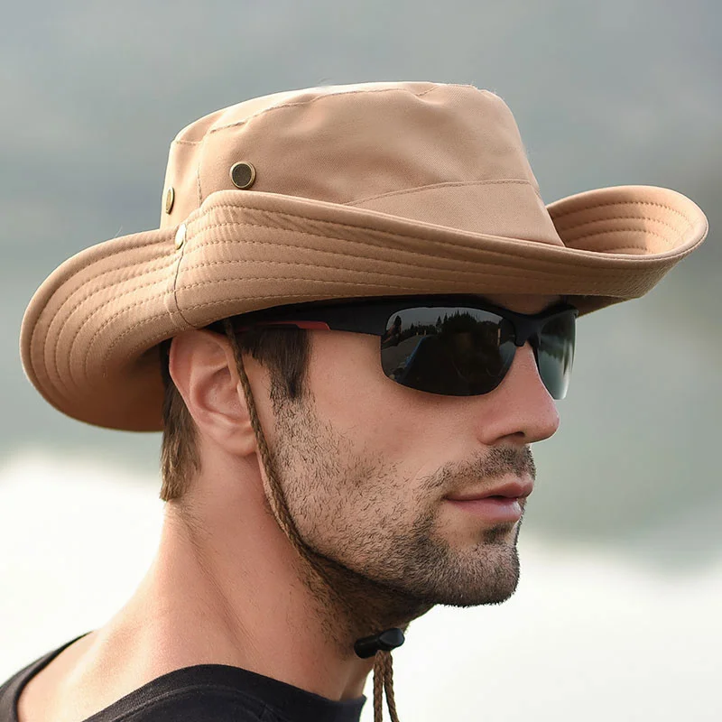 

Men Bucket Hats for Women Summer Hiking Breathable Cowboy Outdoor Sun Anti UV Male Fisherman Caps Black