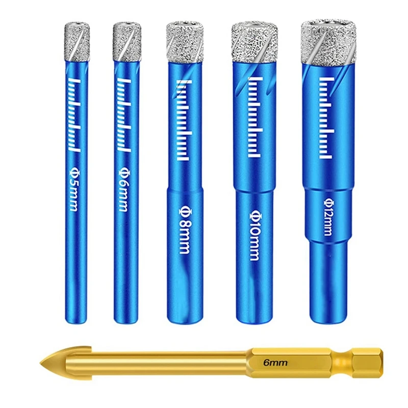 

5PCS Dry Diamond Core Drill Bits Kit For Porcelain Tile, Ceramic Drill Bits Set For Glass Hard Materials, Ceramic