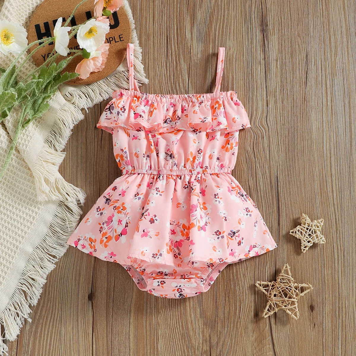 Summer Clothes Set Baby Girls Romper Dress Princess Strap Ruffle Skirt Floral Jumpsuit Newborn Children Toddler Clothing 0-18M