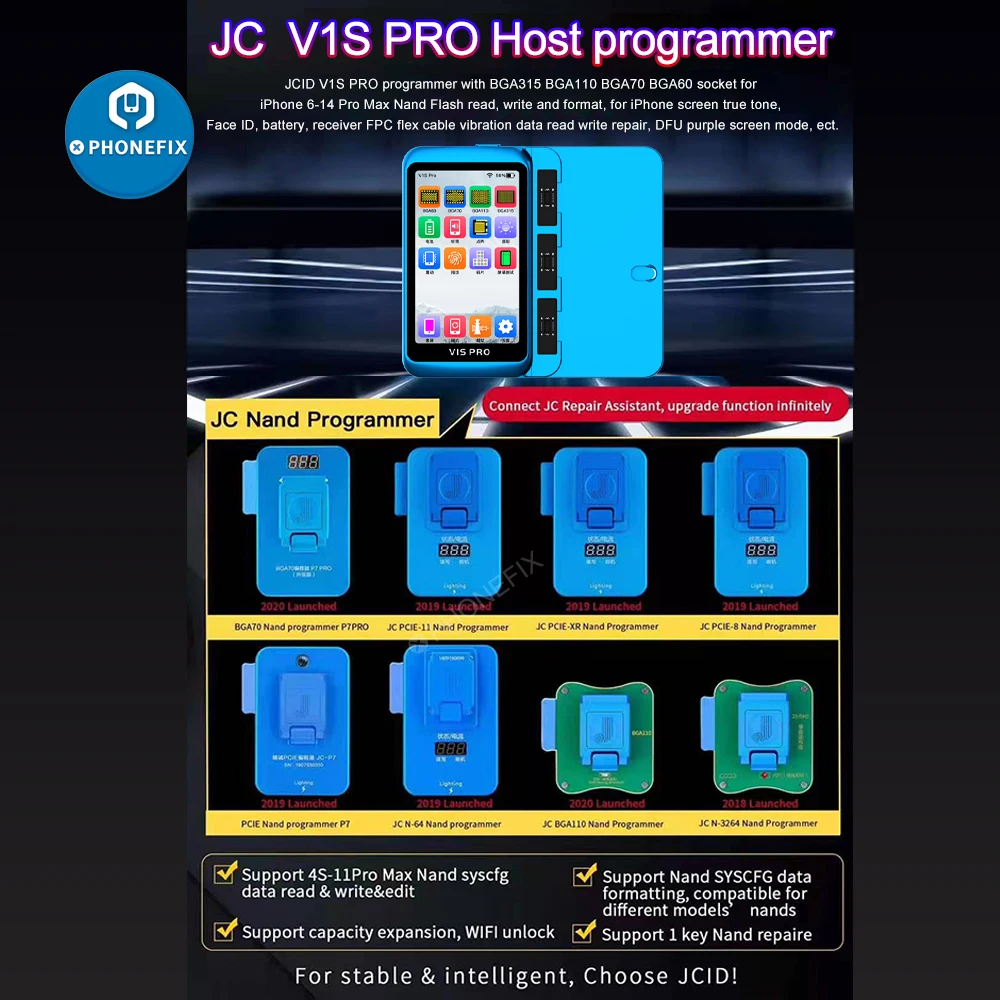 

Плата JC V1S Pro NAND программатор 32/64 бит PCIE NAND модуль флэш-чтения записи для iPhone 6 - 12PM для iPad 2 3 4 5 6 Air Mini 1 2 3 4