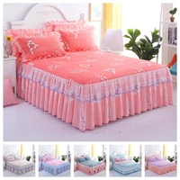 bedding double layers lace bed skirt pillowcases bed sheets mattress cover king queen full twin size bed cover 11 patterns