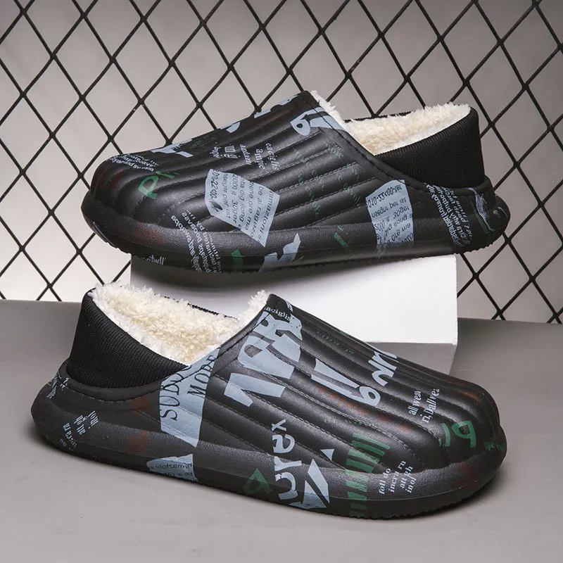 

Зимние домашние тапочки для мужчин, большие бархатные хлопковые тапочки, Мужская мягкая обувь большого размера для дома, плюшевая мужская о...