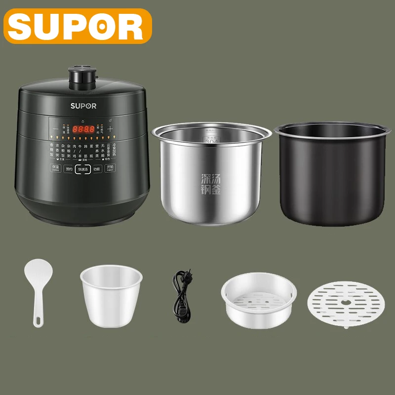 

Электрическая скороварка SUPOR, 5 л, Двойная Внутренняя нержавеющая сталь, многофункциональная умная электрическая рисоварка, бытовая техник...