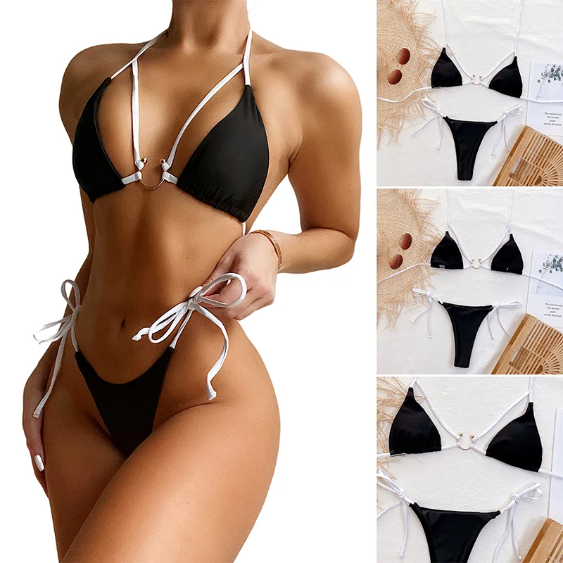 

Модный женский купальник из 2 предметов, сексуальный купальный костюм бикини с завязками для лета, стильные стринги, женский купальник XR-Hot