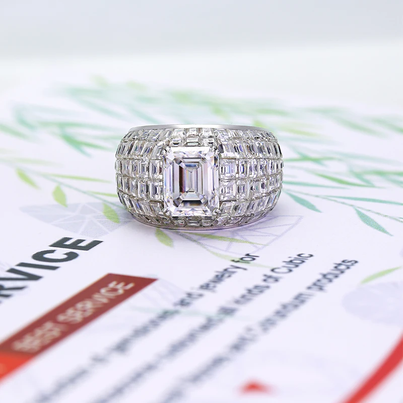 10k 14k 18k real white gold Borderless tessellation Rectangle invisible setting full Moissanite Ring Men women Male Wedding