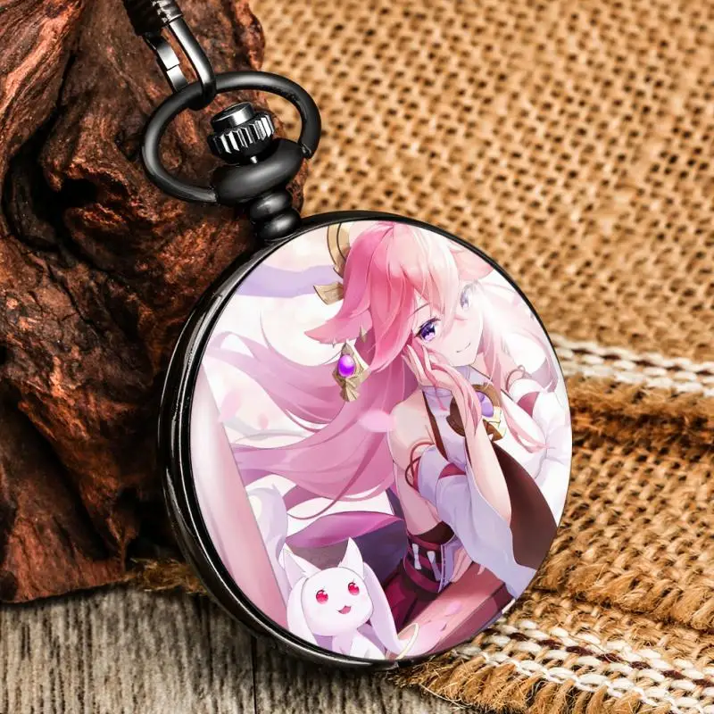 

Anime Girls Genshin Impact Dakimakura Guuji Yae Cosplay Character Quartz Pocket Watch Figure Comic Cartoon Theme for Women Girls