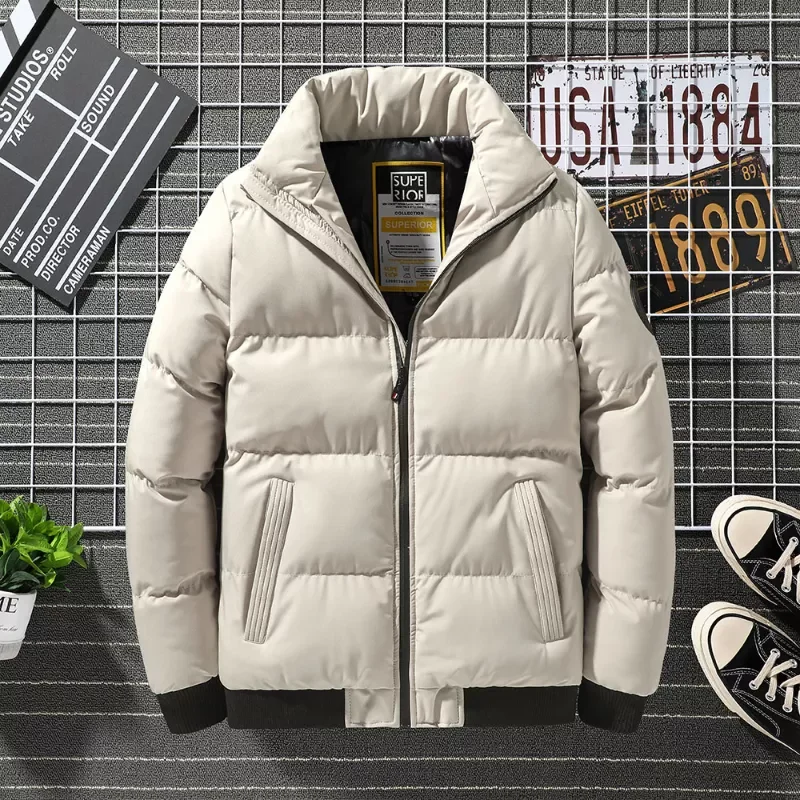 

2022New Winter Puffer Jackets Men New Casual Hip Hop Stand Collar Thicken Warm Solid Color Loose All-match Parkas Coat