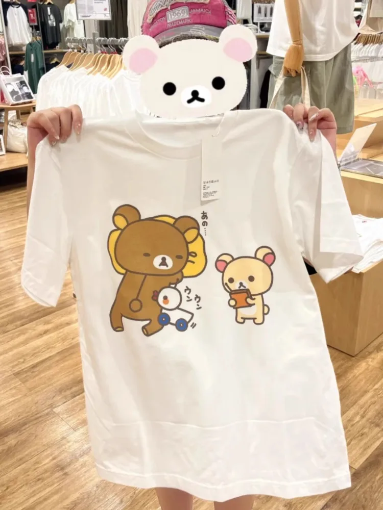 Новые футболки Kawaii из 100% чистого хлопка корейские милые с рисунком коричневого