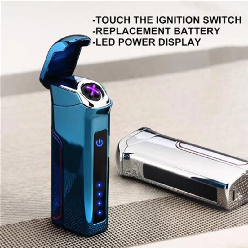 

Large Capacity Battery Touch Induction Ignition Electric Double Arc USB Lighter Outdoor Metal Windproof Power Display Lighter