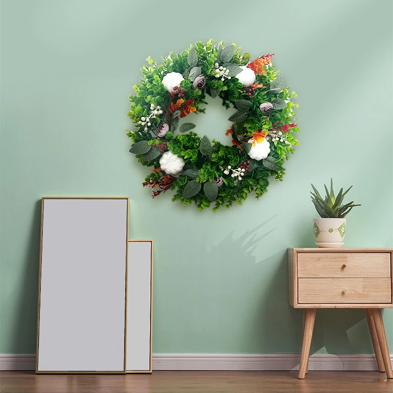 

Harvest Festival Colorful Eucalyptus for Front Door Wall Party Hanging Garland Rattan Artificial Flower Leaves Pumpkin