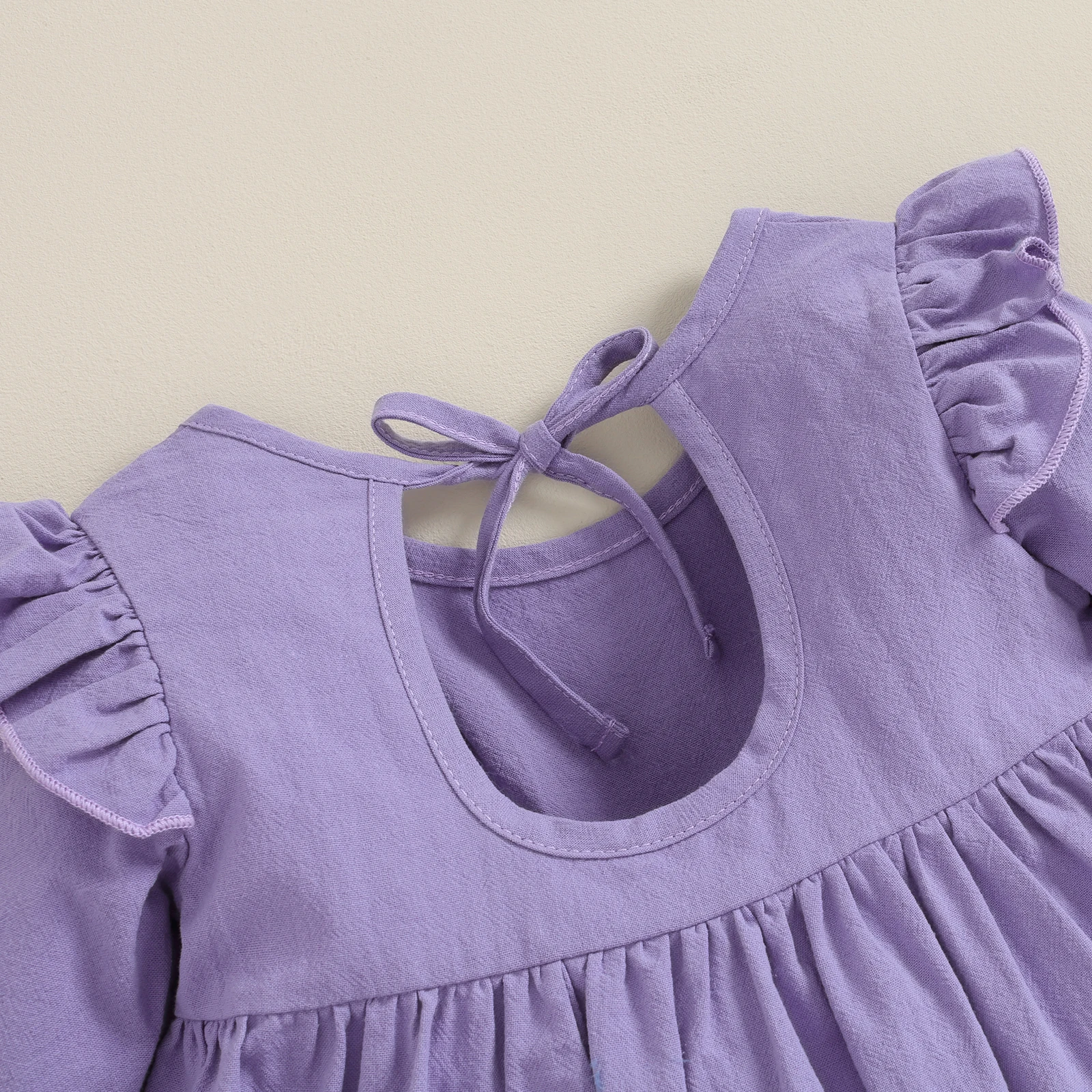 Повседневное платье для девочек однотонное платье-мини с длинным рукавом и