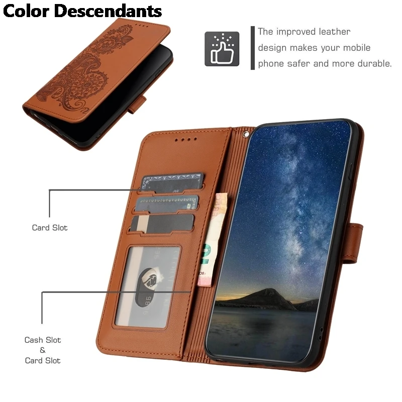 Чехол для iPhone 15 Pro Max 14 Plus 13 Mini 12 11 X XS XR 8 7 6 6s тисненый кожаный чехол-бумажник Datura