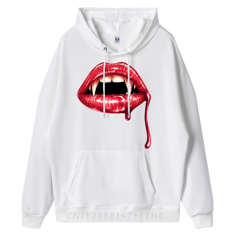 Потрясающие клыки губы Хэллоуин толстовки с графическим рисунком мужские белые