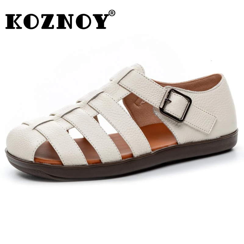 Фото Koznoy/женские туфли из коровьей кожи с крючками, 2 см, тапочки на плоской подошве, туфли-лодочки на танкетке, женские сандалии Мэри Джейн, летние №1