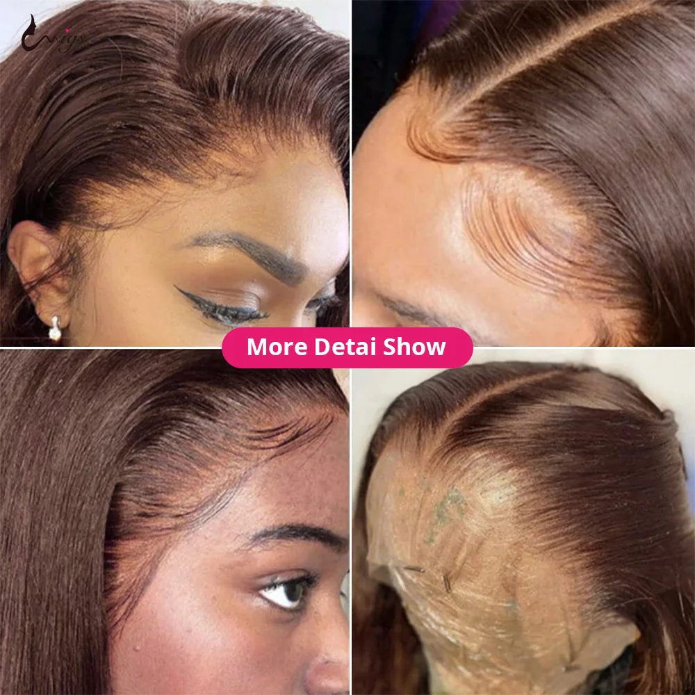 Парик 30 дюймов шоколадно-коричневый прямой на сетке спереди 13x6 HD прозрачный