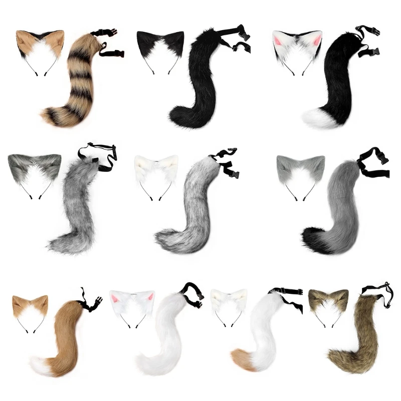 

Plush Headwear Animal Faux Ear Tail Set Cosplay Party Supplies for Halloween