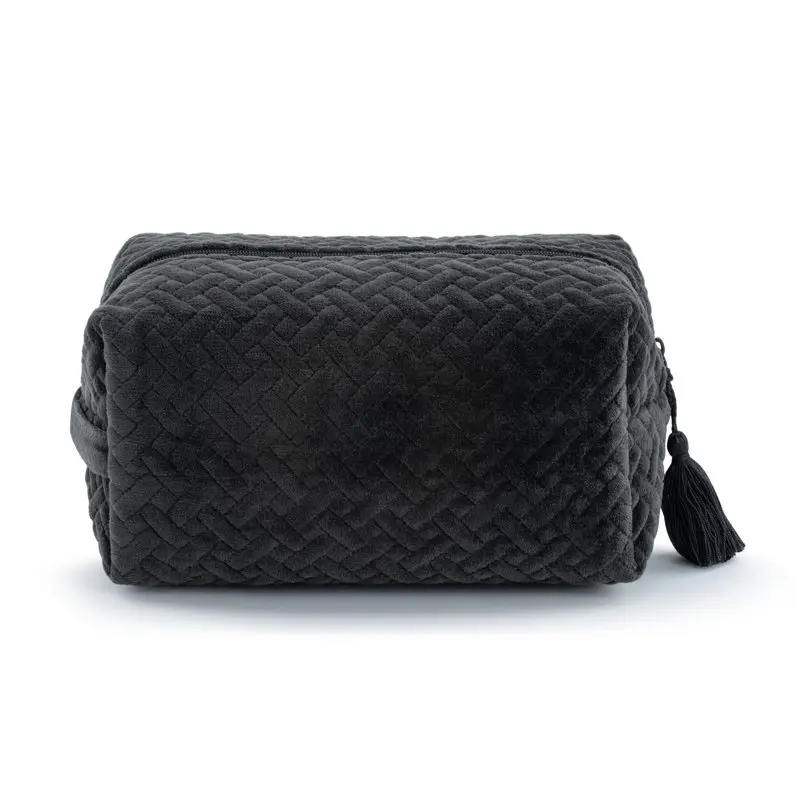 

Quilted Charcoal Grey 9.5 x 6 Velvet Cotton and Polyester Fabric Toiletry Bag