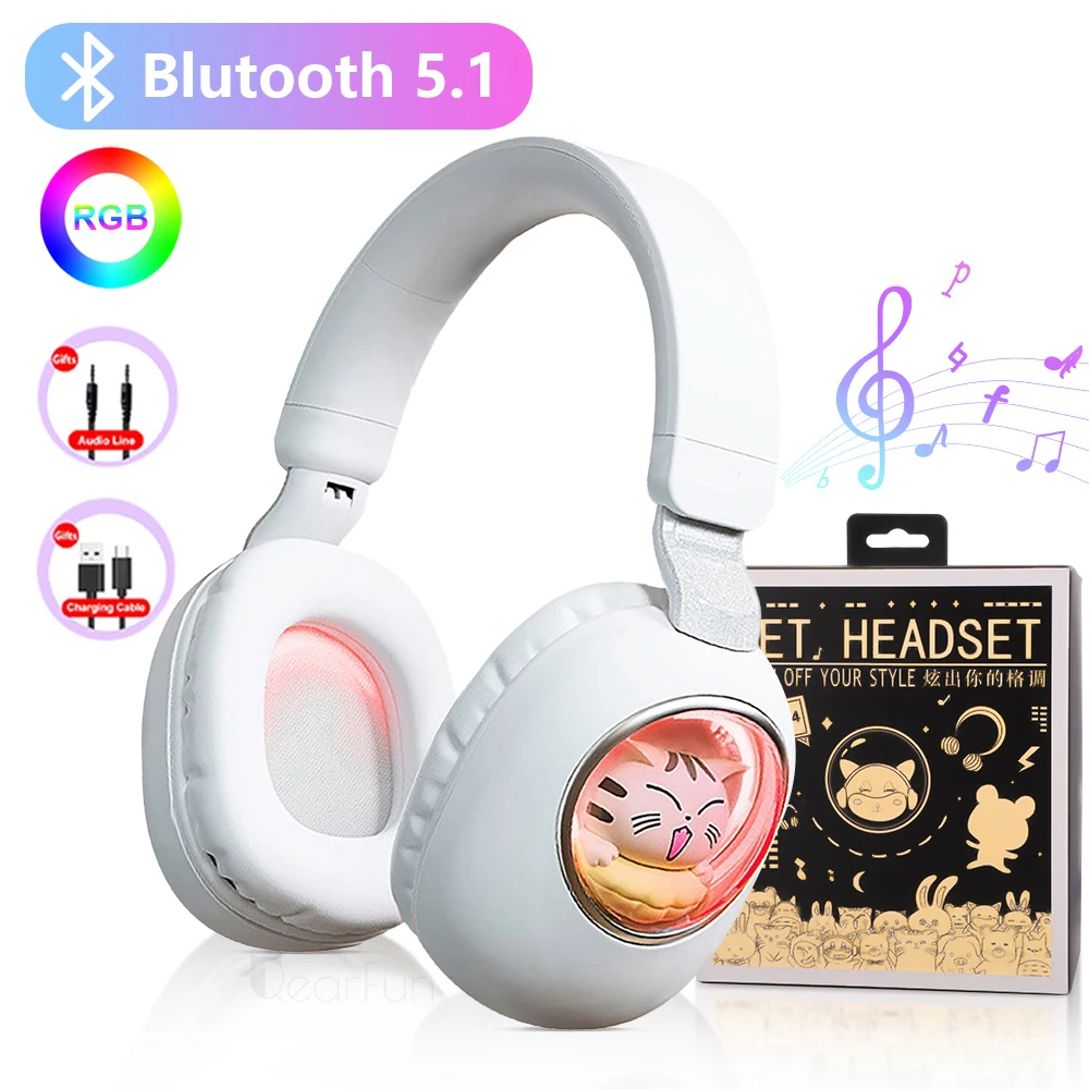 

Беспроводные Bluetooth-наушники с микрофоном, с рисунком кота