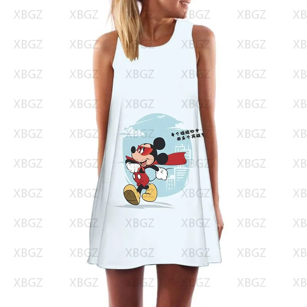 Beach Dress 3D Print Women's Summer Mickey Elegant Luxury Disney Y2k Loose Dresses Woman 2022 Minnie Mouse Party Sleeveless Boho