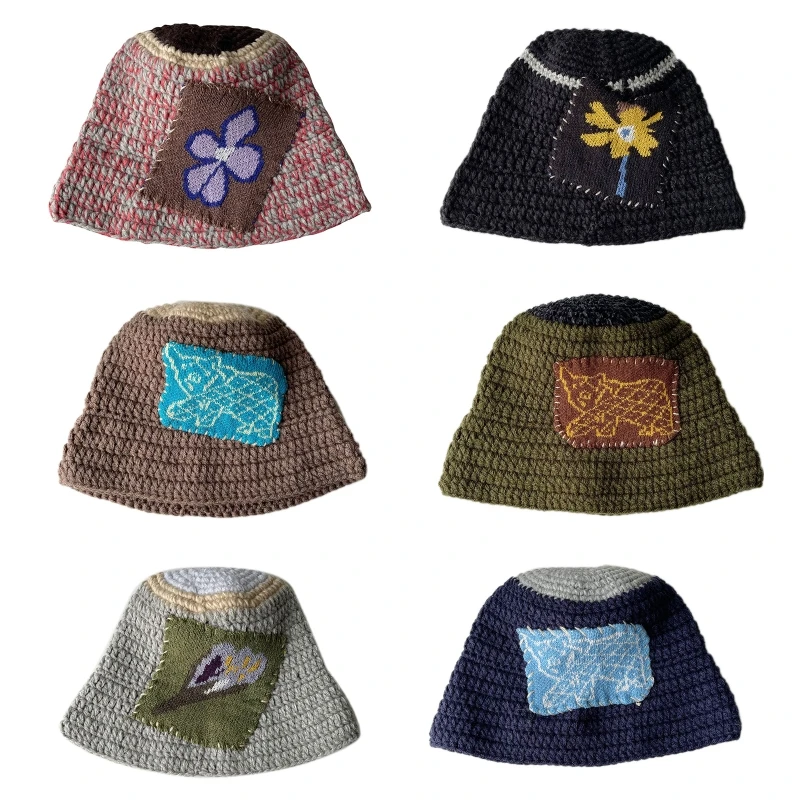 

634C Windproof Knitted Bucket Hat Color Matching Bucket Hat Warm Fluffy Winter Driving Hiking Cycling Fisherman Unisex