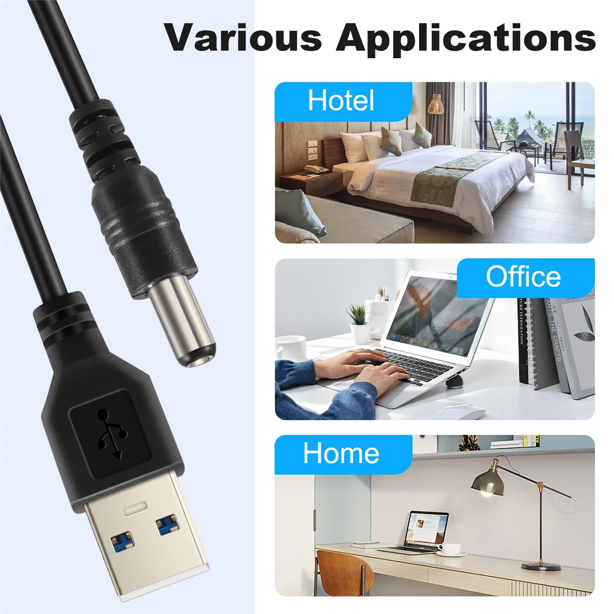 USB-кабель 5 мм/2 1 мм в постоянного тока кабель питания (черный 75 см)