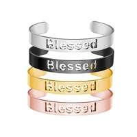 4pcs cutout blessed bangle stacking stainless steel bangle 10mm cuff bracelet for mothers day gift cutout words bangle