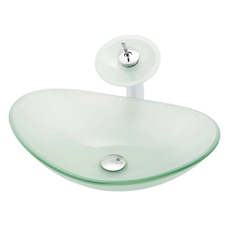 

Art Basin Bathroom Sink Tempered Glass Washbasin Boat-Shaped Simple Bathroom Sink Outdoor Washbasin Single Basin