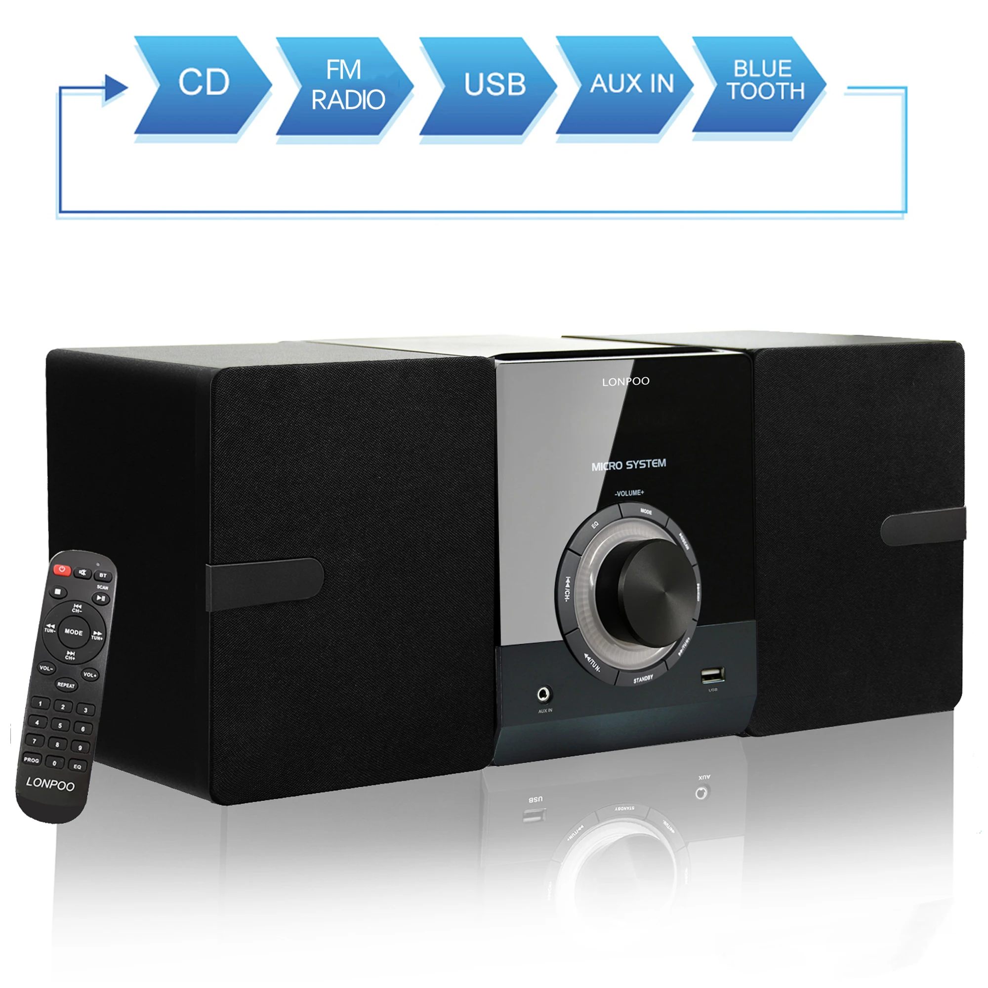 Мини-компонент для стереосистемы 30 Вт CD-плеер поддержка FM/Bluetooth/USB/AUX/пульт