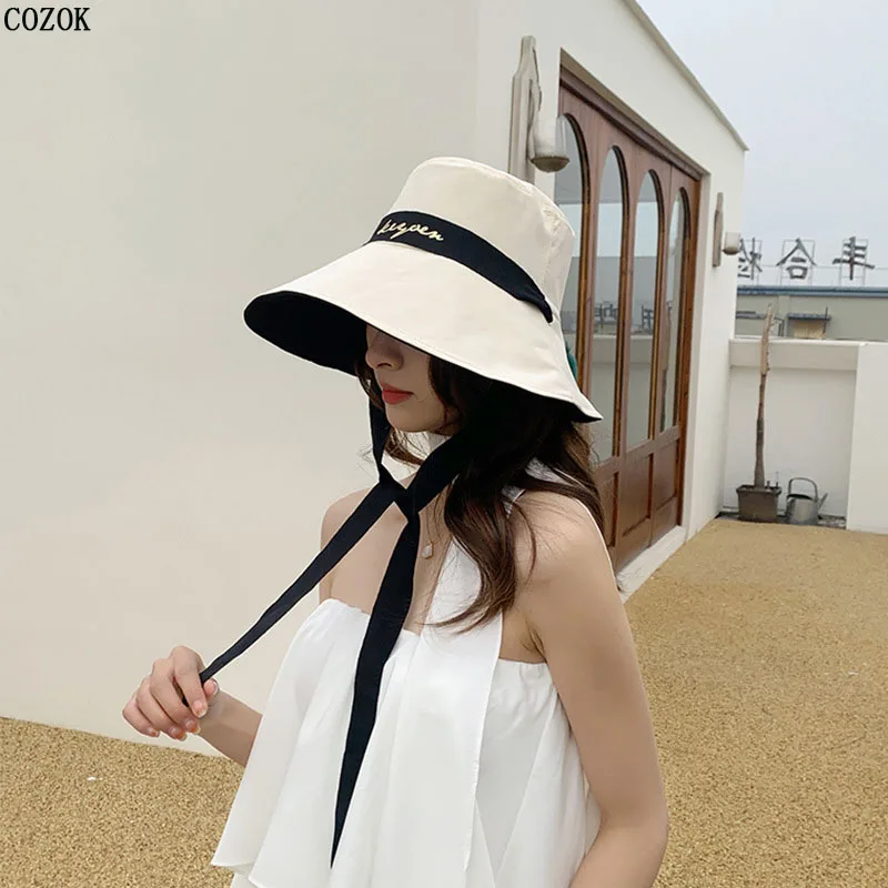 2022 New Bow Ribbon Bucket Hat Summer Sunshade Sunscreen And UV Protection Pure Cotton Casquette Femme Fashion Deportes Y Ocio